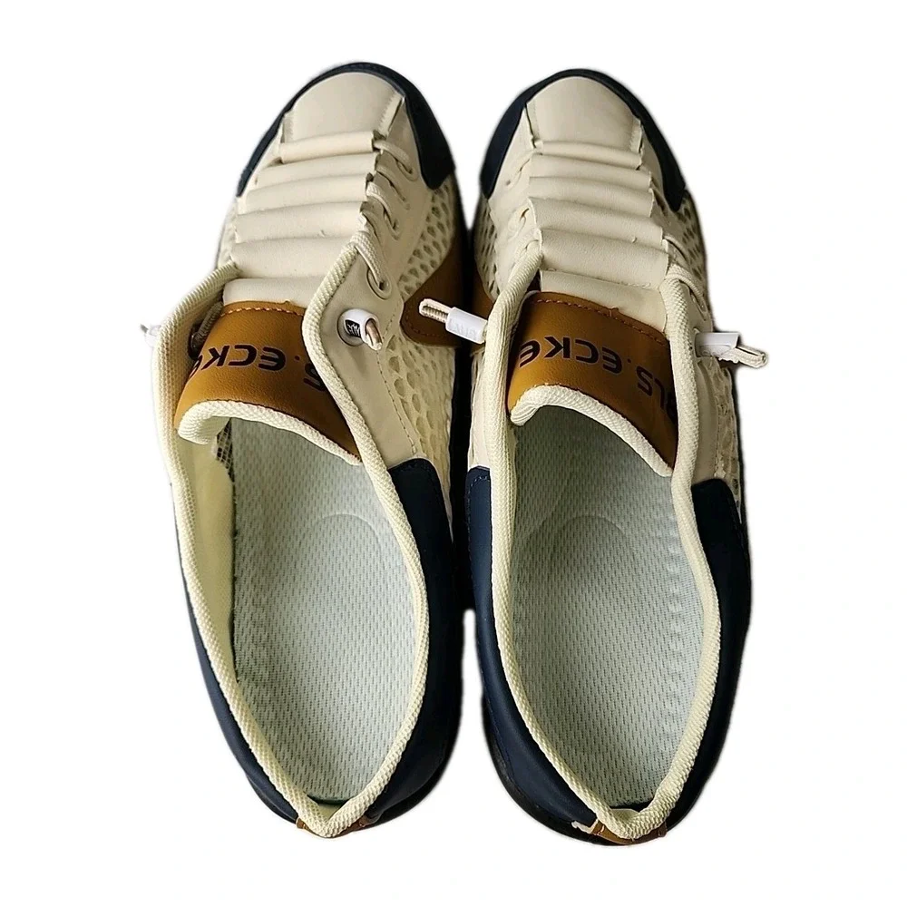 CACRUFEL VIP Mesh Breathable LaceUp Men's 12.5 Slip-On Sneaker‎ White Blue Brown
